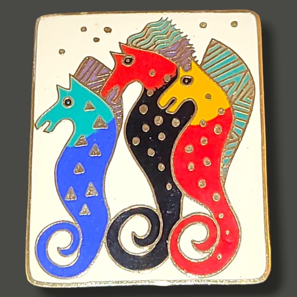 Laurel Burch Jewelry - Laurel Burch Sea Stallion Pin Brooch Gold Tone Cloisonné Jewelry Vintage